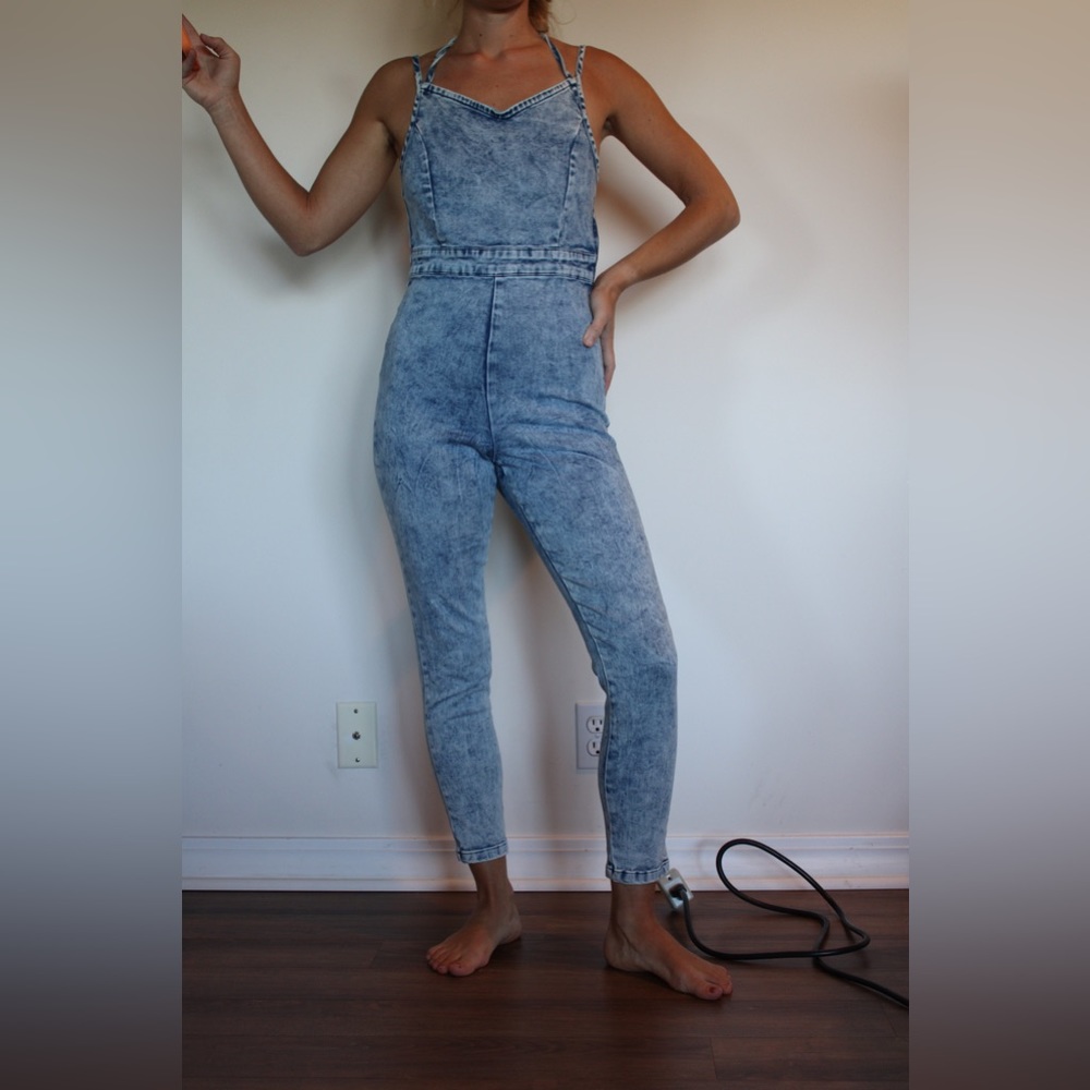 Denim jumpsuit with open back